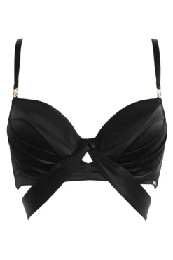 India Satin Padded Longline Bra - Black -Curve by Lingerie 297617 20221011130700