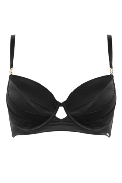 India Satin Padded Longline Bra - Black -Curve by Lingerie 297619 20221011130700