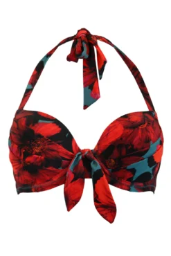 Orchid Luxe Halter Lightly Padded Underwired Top - Red/Teal -Curve by Lingerie 298761 20230301114800