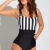 Colour Block Tummy Control Swimsuit - Black/White
