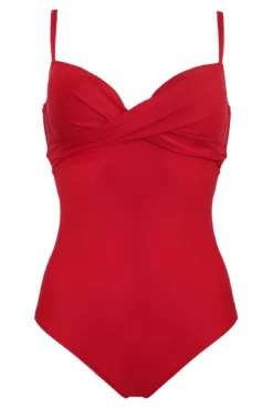 Lightly Padded Underwired Twist Front Tummy Control Swimsuit - Red 12 Lightly Padded Underwired Twist Front Tummy Control Swimsuit - Red -Curve by Lingerie 298999 20221128124000