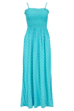 Removable Straps Shirred Bodice Maxi Dress - Aqua Spot -Curve by Lingerie 299841 20221102110300