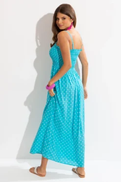 Removable Straps Shirred Bodice Maxi Dress - Aqua Spot -Curve by Lingerie 299844 20221102110300