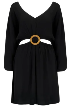 EcoVero™ Cut Out Crinkle O Ring Cover Up - Black -Curve by Lingerie 299986 20230616153300