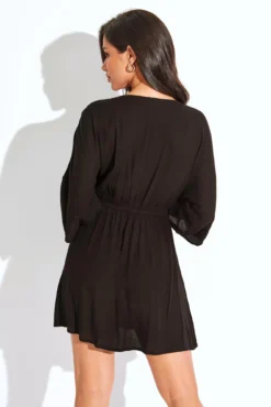 EcoVero™ Cut Out Crinkle O Ring Cover Up - Black -Curve by Lingerie 299989 20230616153300