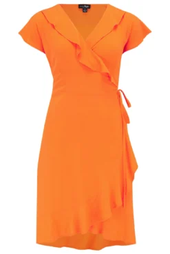 Woven EcoVero™ Frill Wrap Dress - Orange -Curve by Lingerie 300144 20221102135800