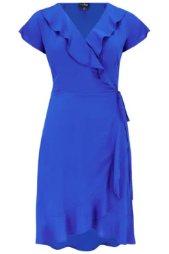 Woven EcoVero™ Frill Wrap Dress - Ultramarine -Curve by Lingerie 300149 20221102135800