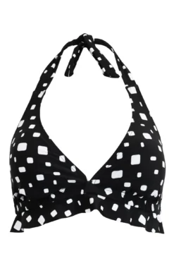 Cascade Halter Non-Wired Frill Top - Black/White -Curve by Lingerie 301313 20221201112700