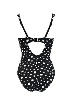 Cascade Hidden Underwired Frill Tummy Control Swimsuit - Black/White -Curve by Lingerie 301378 20221201112800