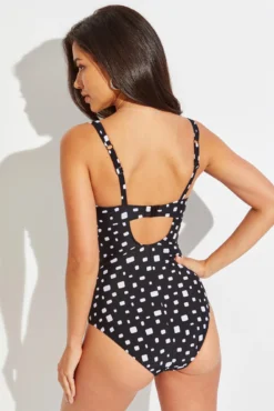 Cascade Hidden Underwired Frill Tummy Control Swimsuit - Black/White -Curve by Lingerie 301382 20221201112800