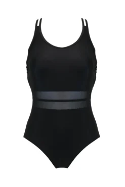 Energy Double Strap Racerback Mesh Swimsuit - Black -Curve by Lingerie 301437 20230213153000