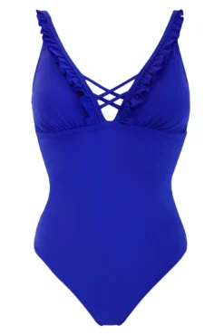 Frill Lace Up Tummy Control Swimsuit - Ultramarine -Curve by Lingerie 301460 20230328141000
