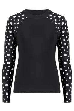 Cascade Long Sleeved Rash Vest - Black/White -Curve by Lingerie 301528 20230524152300