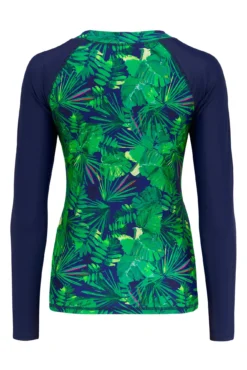 Pacific Beach Long Sleeved Rash Vest - Navy Fern -Curve by Lingerie 301529 20221130155600
