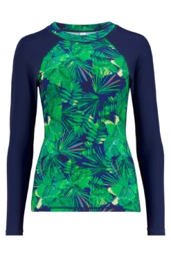 Pacific Beach Long Sleeved Rash Vest - Navy Fern -Curve by Lingerie 301530 20221130155600