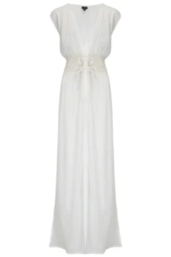 Crinkle Viscose Crochet Sleeveless Maxi Kimono - White -Curve by Lingerie 301882 20230210144800