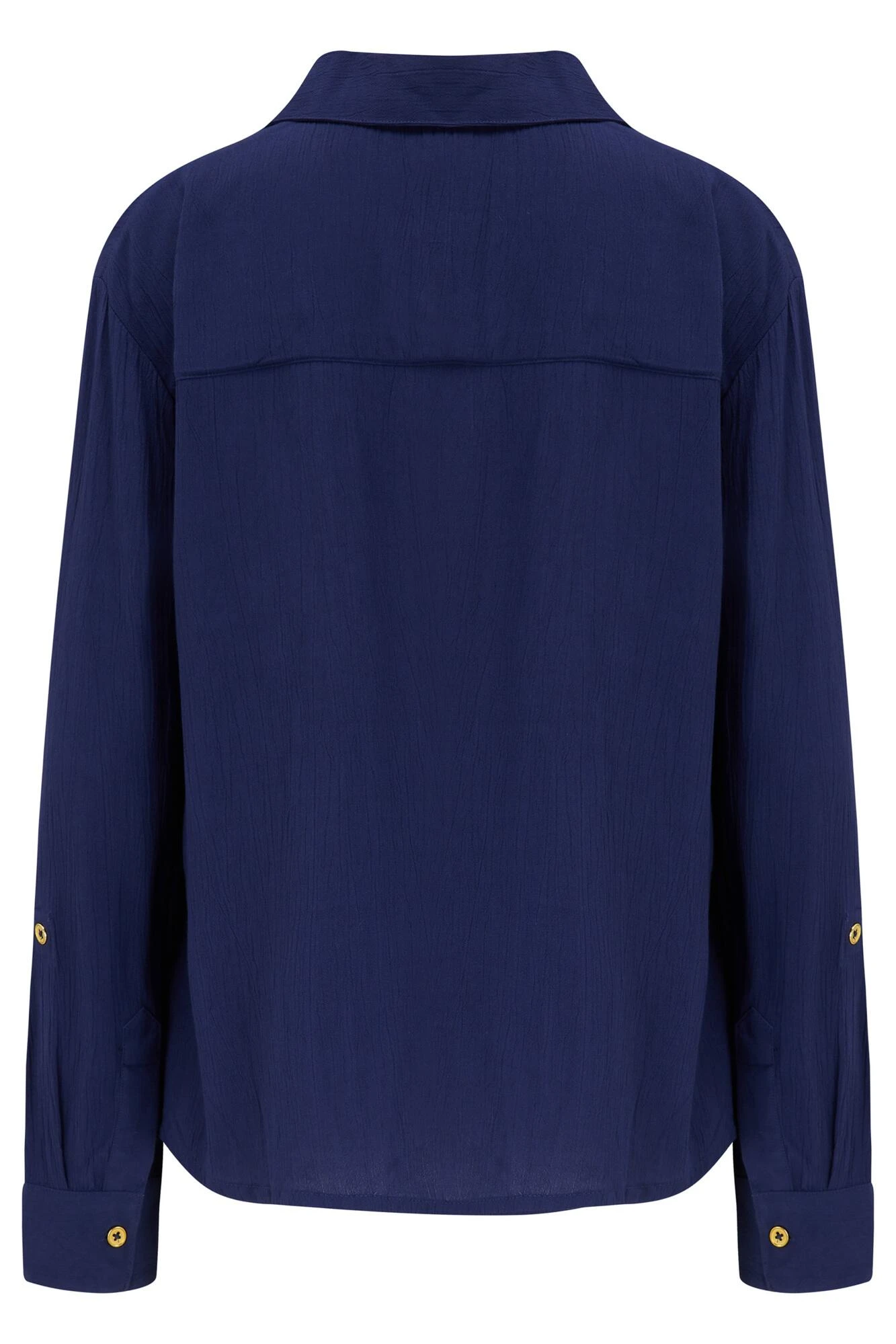 Crinkle Viscose Gold Trim Beach Shirt - Navy 6 Crinkle Viscose Gold Trim Beach Shirt - Navy - Image 6