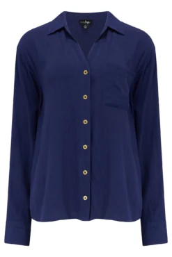 Crinkle Viscose Gold Trim Beach Shirt - Navy 10 Crinkle Viscose Gold Trim Beach Shirt - Navy -Curve by Lingerie 302170 20221208165100