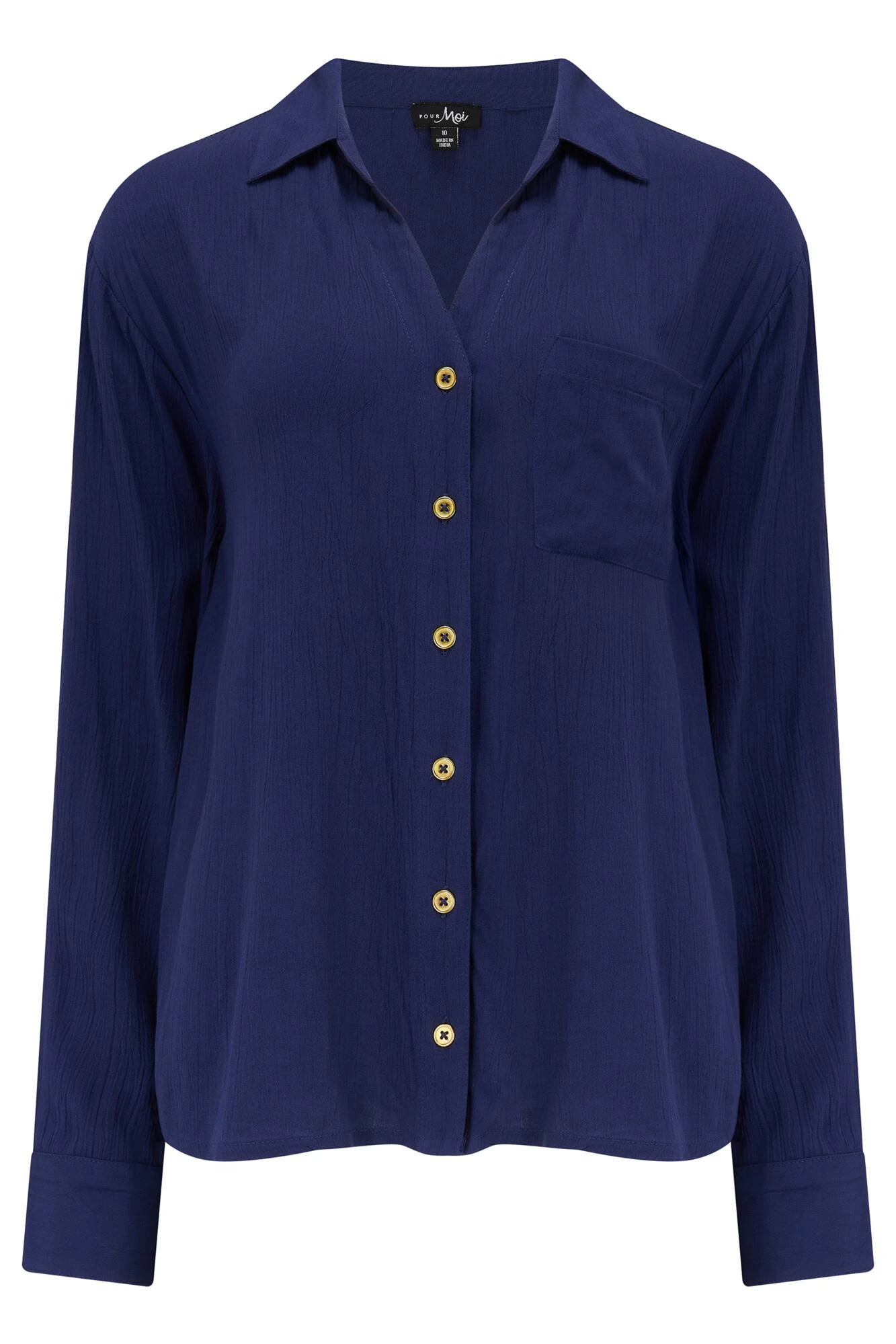 Crinkle Viscose Gold Trim Beach Shirt - Navy 5 Crinkle Viscose Gold Trim Beach Shirt - Navy - Image 5