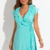 Woven EcoVero™ Frill Wrap Dress - Mint Spot
