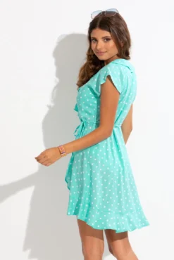 Woven EcoVero™ Frill Wrap Dress - Mint Spot -Curve by Lingerie 302202 20221209104400