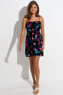 Removable Straps Shirred Bodice Short Dress - Multi