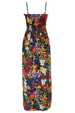 Removable Straps Shirred Bodice Maxi Dress - Black Ditsy -Curve by Lingerie 305062 20230103145800