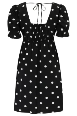 Shirred Back Puff Sleeve Mini Beach Dress - Mono Spot -Curve by Lingerie 305313 20230616144400