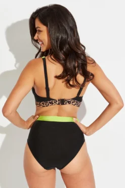Palm Springs Colour Block Non Wired Triangle Top - Black/Lime -Curve by Lingerie 305451 20230105132200