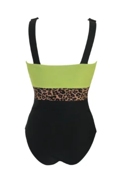 Colour Block Control Swimsuit - Black/Lime -Curve by Lingerie 306481 20230109140000