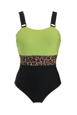 Colour Block Control Swimsuit - Black/Lime -Curve by Lingerie 306482 20230109140000