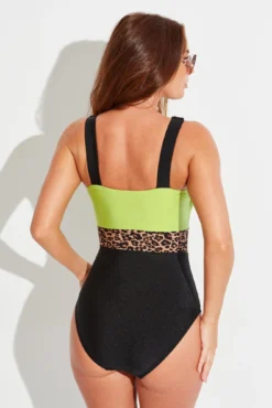 Colour Block Control Swimsuit - Black/Lime -Curve by Lingerie 306485 20230109140000