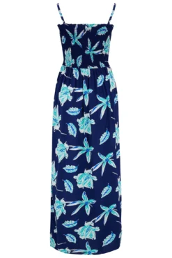 Removable Straps Shirred Bodice Maxi Dress - Navy Tropical -Curve by Lingerie 307426 20230112150700