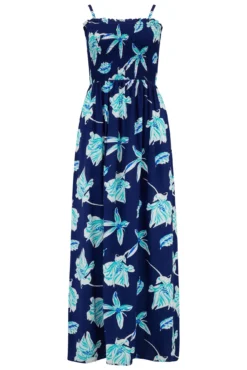 Removable Straps Shirred Bodice Maxi Dress - Navy Tropical -Curve by Lingerie 307427 20230112150700