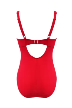 Underwired Bow Front Tummy Control Swimsuit - Red -Curve by Lingerie 307505 20230113115500