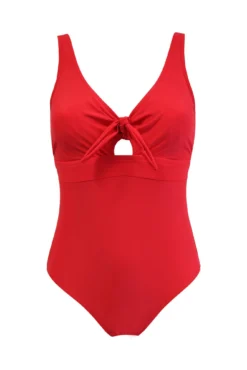 Underwired Bow Front Tummy Control Swimsuit - Red -Curve by Lingerie 307506 20230113115500
