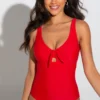 Underwired Bow Front Tummy Control Swimsuit - Red
