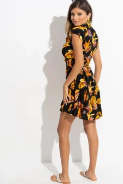 Woven EcoVero™ Frill Wrap Dress - Black/Gold -Curve by Lingerie 307551 20230118124300