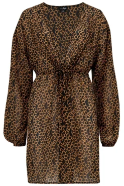 Recycled Chiffon Tie Sleeve Kimono - Gold Chain 12 Recycled Chiffon Tie Sleeve Kimono - Gold Chain -Curve by Lingerie 307949 20230530093000