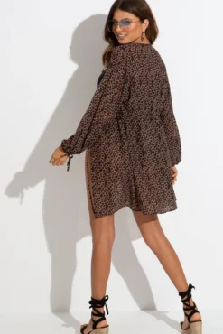 Recycled Chiffon Tie Sleeve Kimono - Gold Chain 10 Recycled Chiffon Tie Sleeve Kimono - Gold Chain -Curve by Lingerie 307952 20230530093000