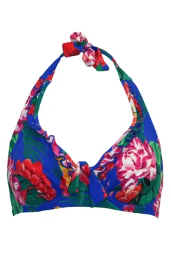 Antigua Frill Halter Underwired Top - Blue Floral -Curve by Lingerie 308206 20230328141100
