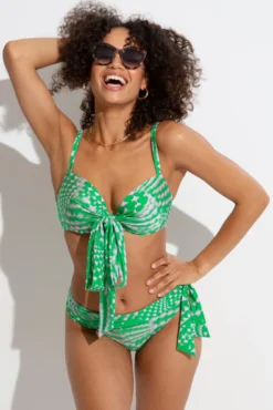 Portofino Underwired Lightly Padded Tie Wrap Top - Green/Pink -Curve by Lingerie 308598 20230301123700