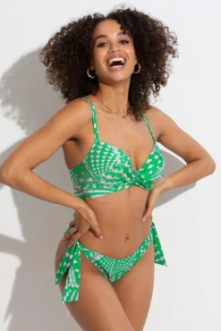 Portofino Underwired Lightly Padded Tie Wrap Top - Green/Pink -Curve by Lingerie 308599 20230301123700