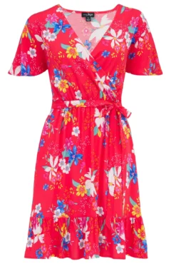 Woven EcoVero™ Tiered Wrap Dress - Red Tropical -Curve by Lingerie 308704 20230518121100