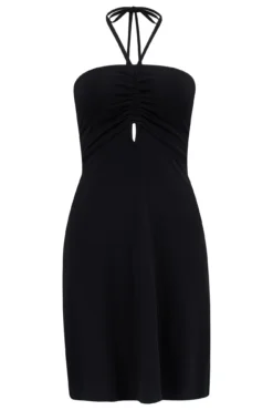 Strappy Halter Neck Jersey Mini Dress - Black -Curve by Lingerie 309207 20230201161000