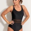 Energy Double Strap Racerback Mesh Swimsuit - Black