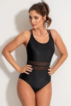 Energy Double Strap Racerback Mesh Swimsuit - Black