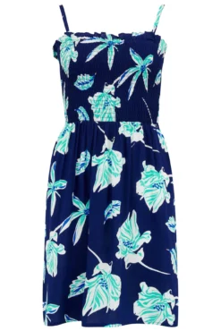 Removable Straps Shirred Bodice Short Dress - Navy Tropical -Curve by Lingerie 310133 20230216095100