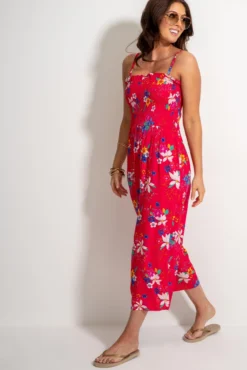 Shirred Crop Leg Jumpsuit - Red Tropical -Curve by Lingerie 310920 20230519164600