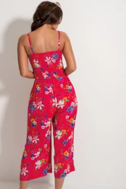 Shirred Crop Leg Jumpsuit - Red Tropical -Curve by Lingerie 310921 20230519164600